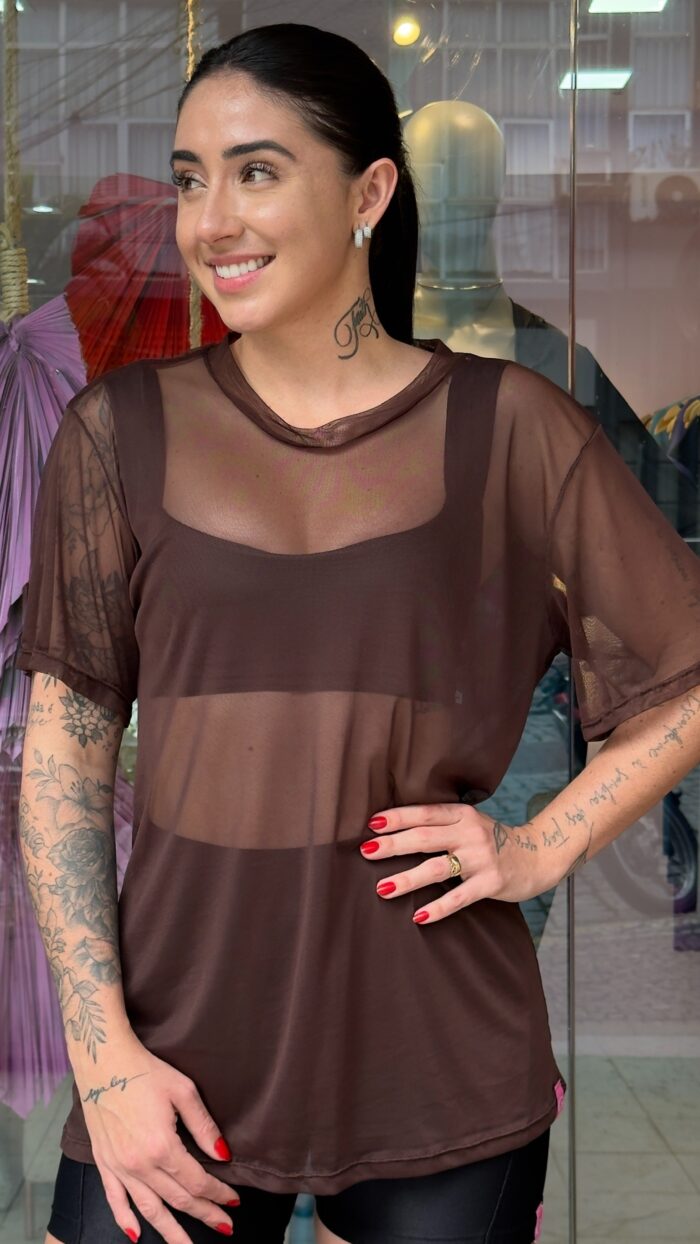 BLUSA TULE - MARROM